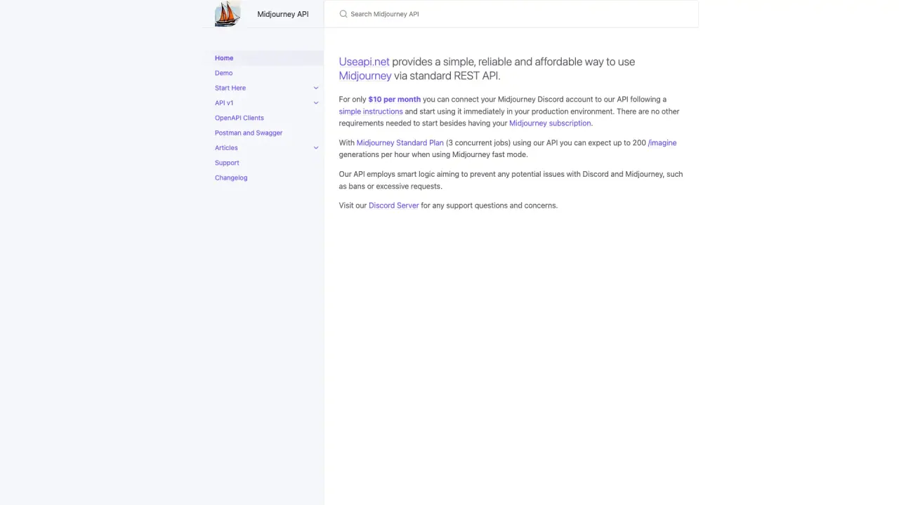 Midjourney API screenshot