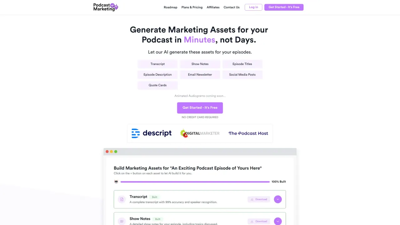 Podcast Marketing AI screenshot