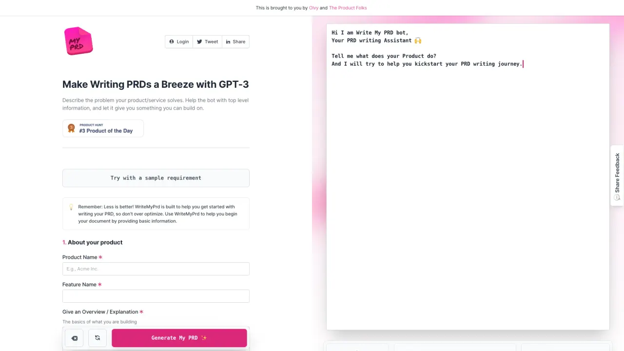 WritemyPRD screenshot