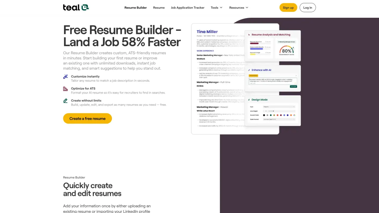 TealResumeBuilder screenshot