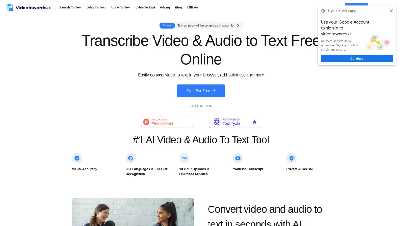 Videotowords screenshot