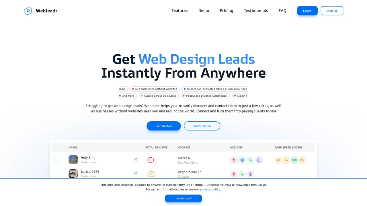 Webleadr screenshot