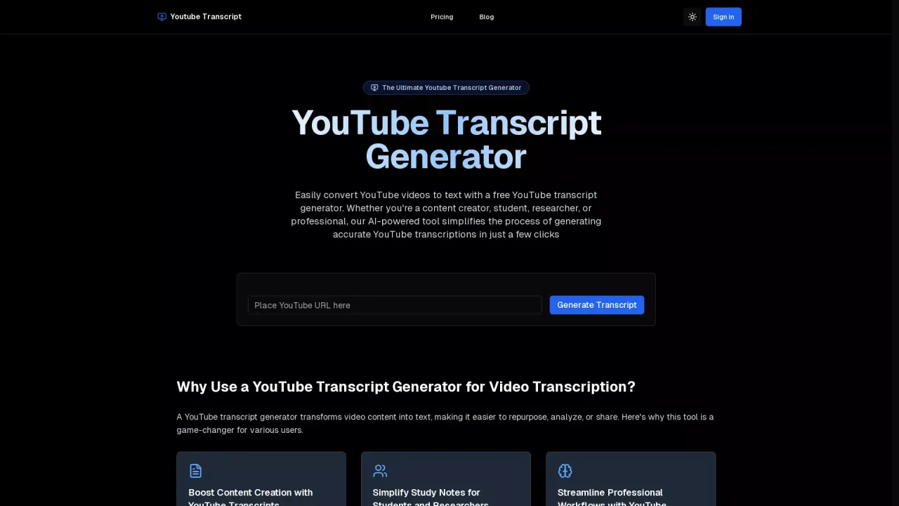 YoutubeTranscriptGenerator screenshot